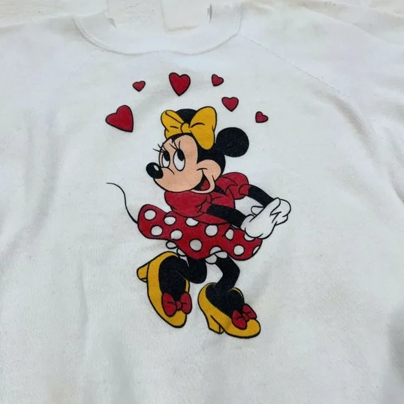 VTG 80’s White Minnie Mouse Sweatshirt with Red Hearts V-Day - Picture 2 of 5